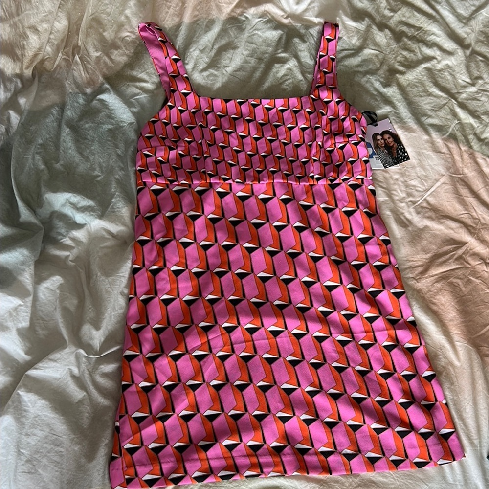 Geometric Pink Sleeveless Dress